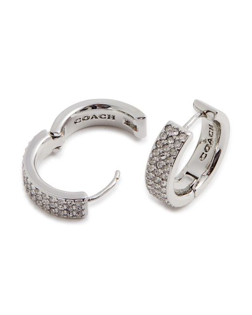 COACH White Crystal-embellished Hoop Earrings