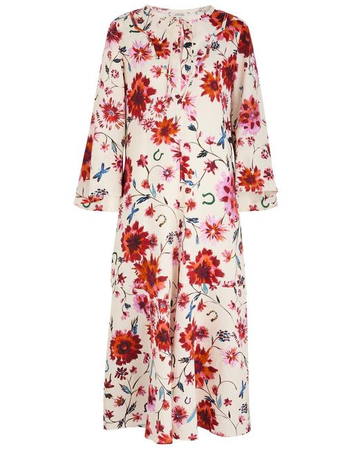 Dorothee Schumacher Red Floral Ease Printed Linen Midi Dress