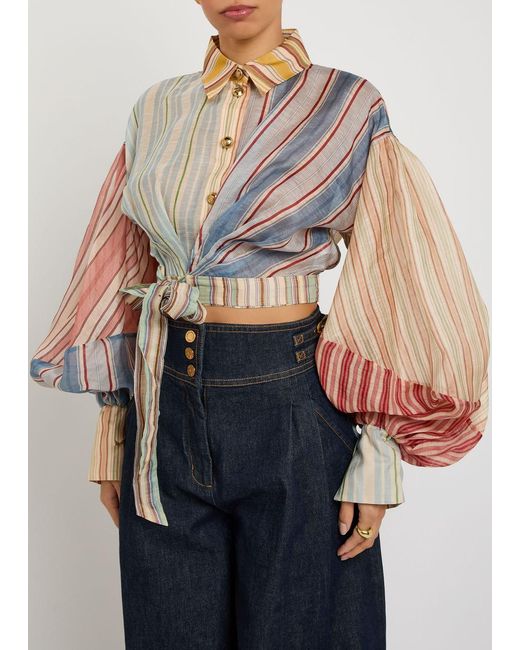 Zimmermann White Rebellion Striped Linen And Silk-Blend Blouse