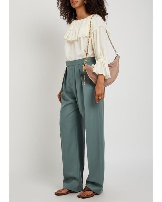 Chloé Green Pleated Straight-Leg Wool Trousers