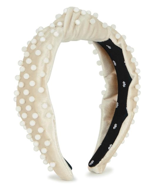 Lele Sadoughi Natural Faux Pearl-Embellished Velvet Headband