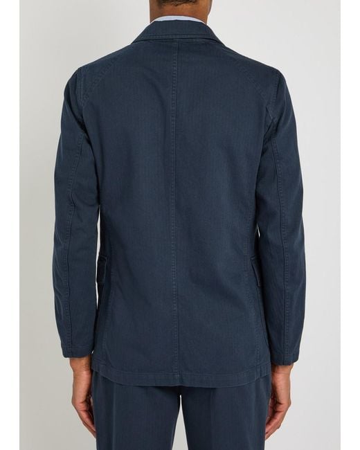 Drake's Blue Herringbone Cotton-Twill Jacket for men