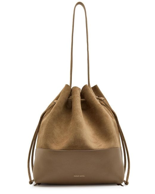 Mansur Gavriel Brown Leather And Suede Drawstring Bucket Bag