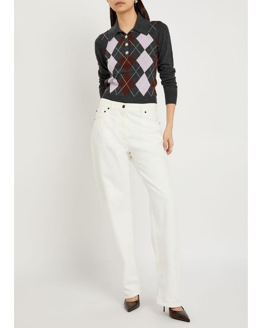 Self-Portrait Black Argyle Wool Polo Top