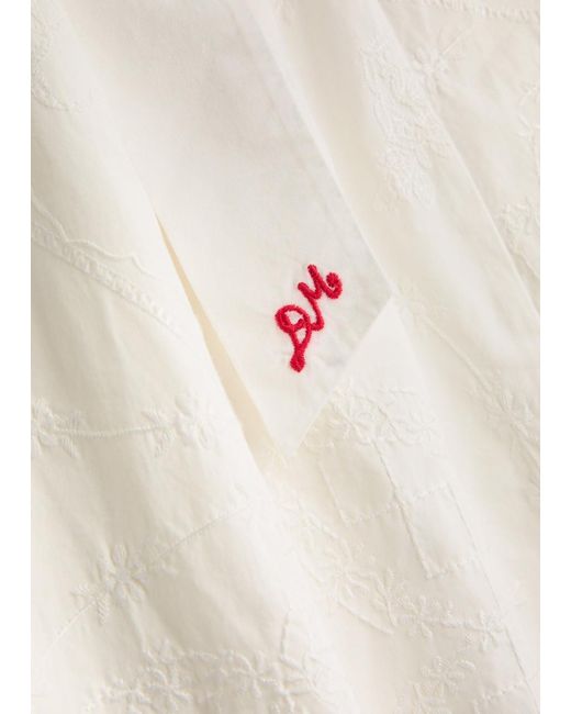 Damson Madder White Fan Fan Embroidered Cotton Midi Dress
