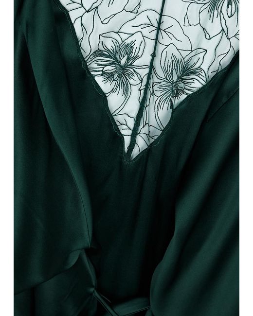 Fleur Of England Green Eva Silk-blend Satin Robe