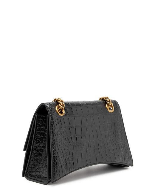Balenciaga Black Crush Small Crocodile-effect Leather Shoulder Bag