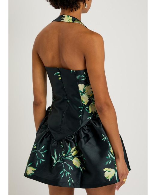 De La Vali Blue Aura Floral-Print Faille Mini Dress