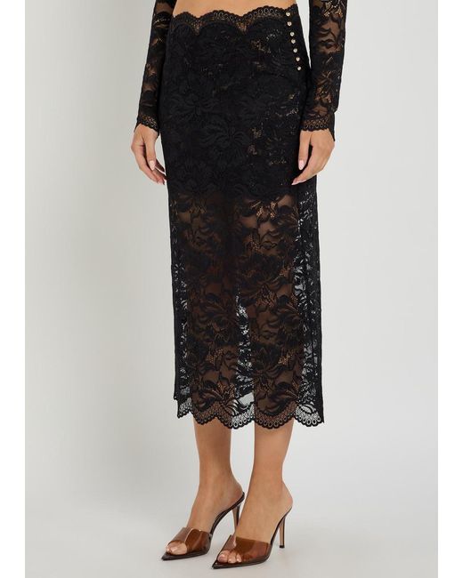 Rabanne Black Stretch-Lace Midi Skirt