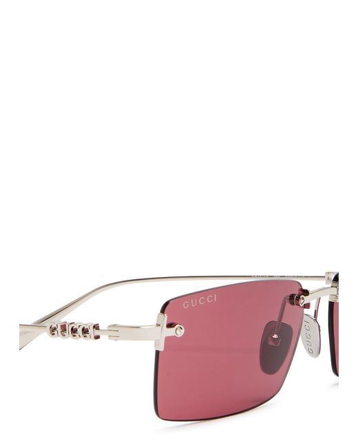 Gucci Pink Rimless Rectangle-Frame Sunglasses