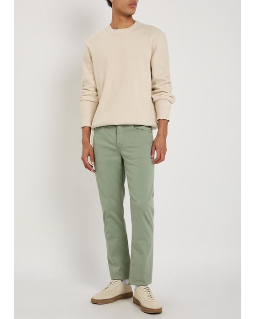 7 For All Mankind Green Slimmy Tapered-Leg Stretch-Sateen Chino Trousers for men