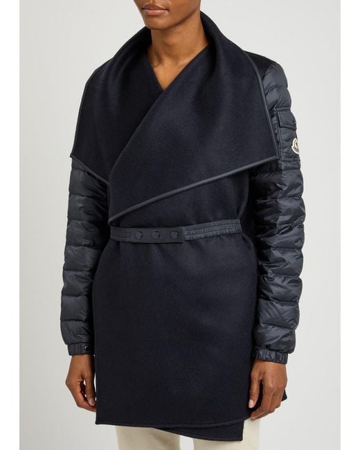 Moncler Blue Quilted Wool Cape Coat