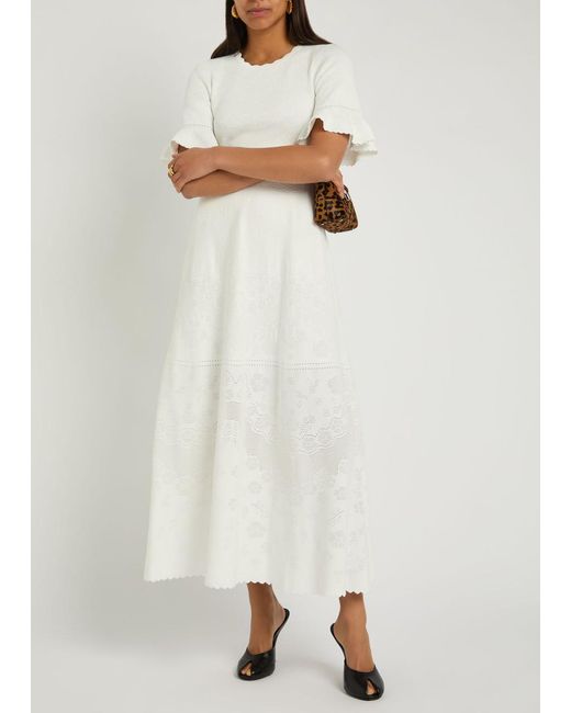 Needle & Thread White Scalloped Pointelle-Knit Gown