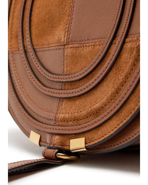 Chloé Brown Marcie Patchwork Grained Leather Saddle Bag