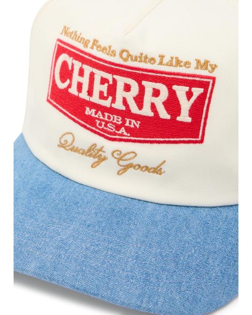 CHERRY LA White Chevron 5 Panel Embroidered Canvas And Chambray Cap for men