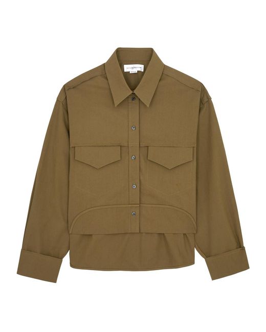 Victoria Beckham Green Cropped Cotton-Poplin Shirt