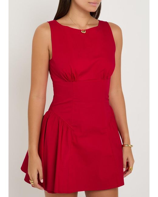 Staud Red Gwen Stretch-Cotton Poplin Mini Dress