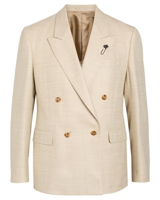 Lardini Natural Double-Breasted Wool And Silk-Blend Blazer for men