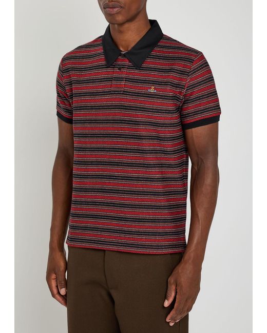 Vivienne Westwood Red Striped Logo Cotton Polo Shirt for men
