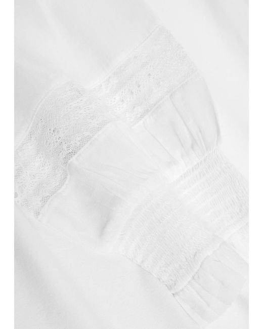 Veronica Beard White Bellamie Lace-Trim Stretch-Cotton Top