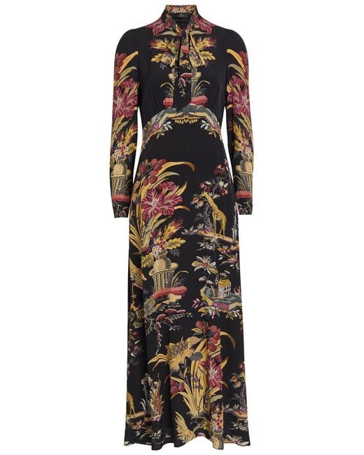 Etro Black Floral Print Chiffon Midi Dress