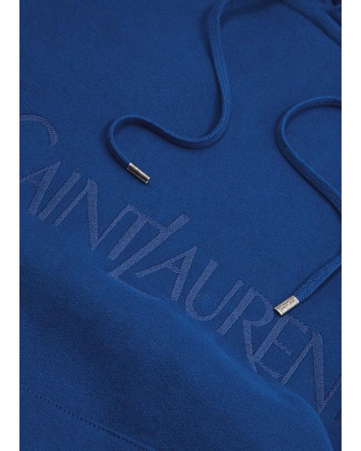 Saint Laurent Blue Logo-embroidered Hooded Cotton Sweatshirt for men