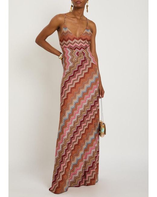 Missoni Red Chevron Fine-Knit Maxi Dress