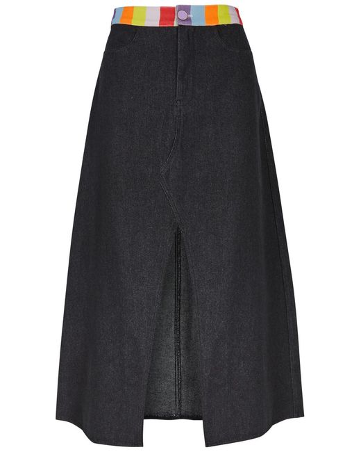 Olivia Rubin Blue Vic Stripe-trimmed Denim Midi Skirt