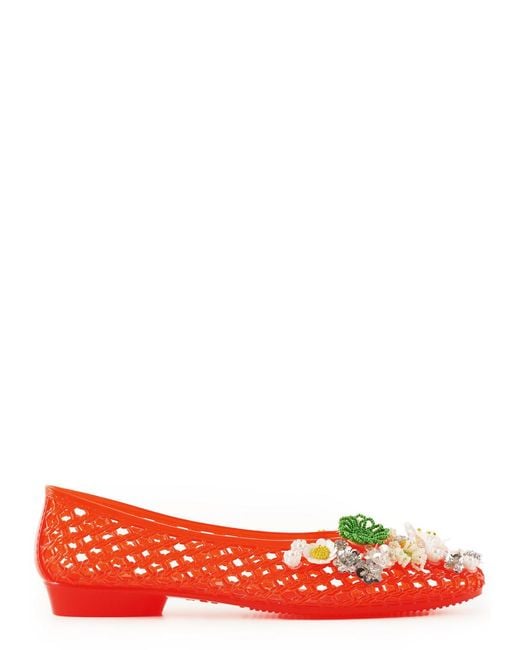 HEAVENLY JELLY Red Flower-Embellished Jelly Ballet Flats