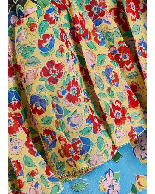 Rixo Blue Benoite Floral Ruffled Silk Midi Dress