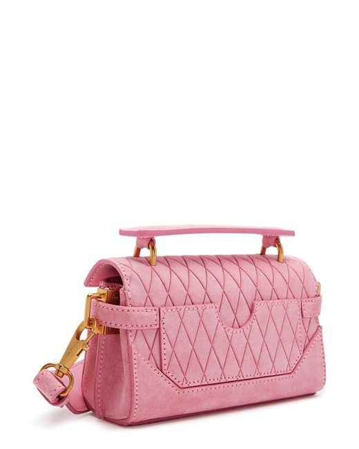 Balmain Pink B-buzz 19 Suede Top Handle Bag
