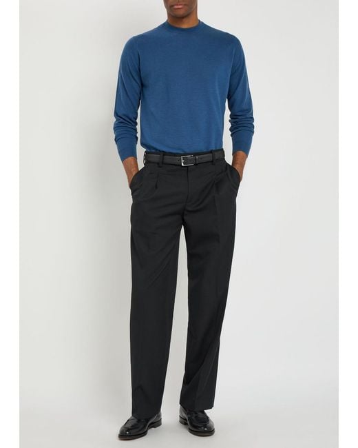 John Smedley Blue Waffle Merino Wool Jumper for men