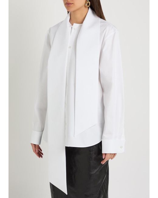 Saint Laurent White Scarf-Effect Cotton-Poplin Shirt