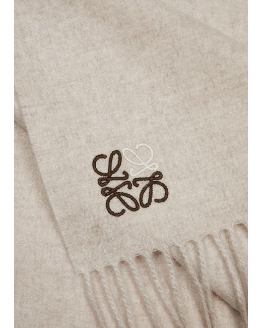 Loewe White Anagram-embroidered Cashmere Scarf