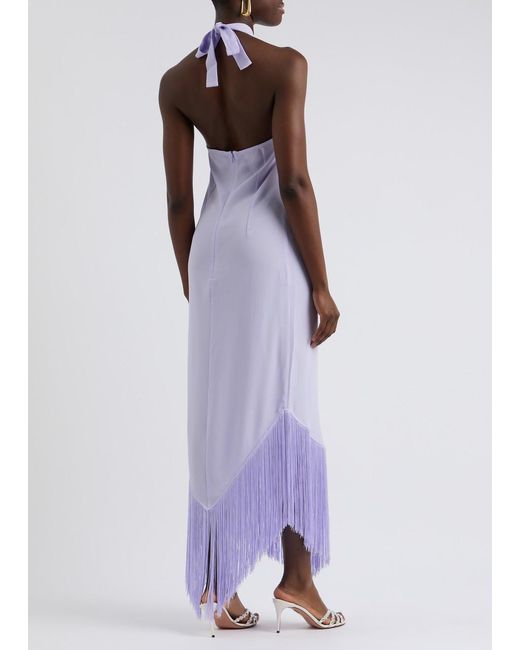 ‎Taller Marmo Purple Nina Halterneck Fringed Maxi Dress