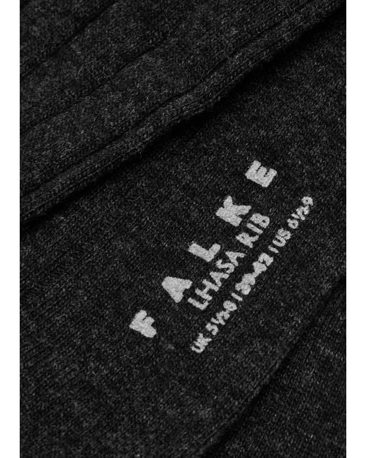 Falke Black Lhasa Ribbed Wool-Blend Socks for men
