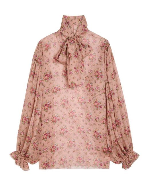 Dolce & Gabbana Pink Floral-Print Silk Blouse