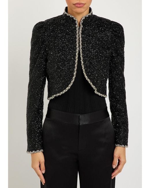 Alice + Olivia Black Ilaria Embellished Crepe Cropped Jacket