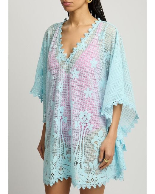 Melissa Odabash Blue Josie Cotton-Blend Lace Kaftan
