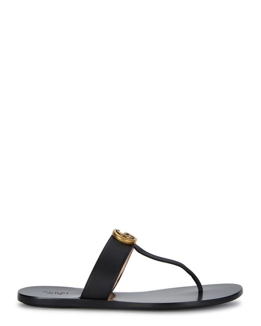 Gucci Black Marmont Leather Thong Sandal