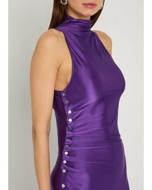 Rabanne Purple Ruched Asymmetric Stretch-Jersey Maxi Dress