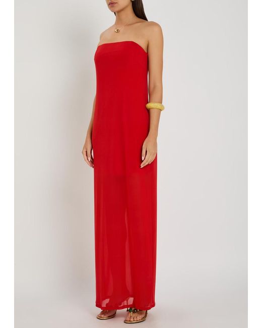 Staud Red Liliana Strapless Stretch-Mesh Maxi Dress