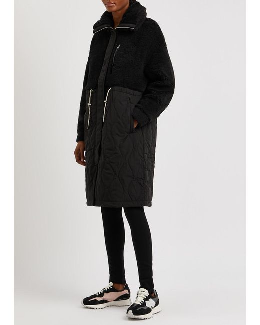 Varley Black Walsh Quilted Shell And Faux Shearling Coat