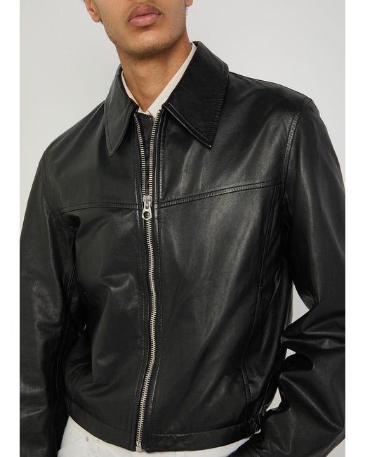 Lemaire Black Leather Biker Jacket for men