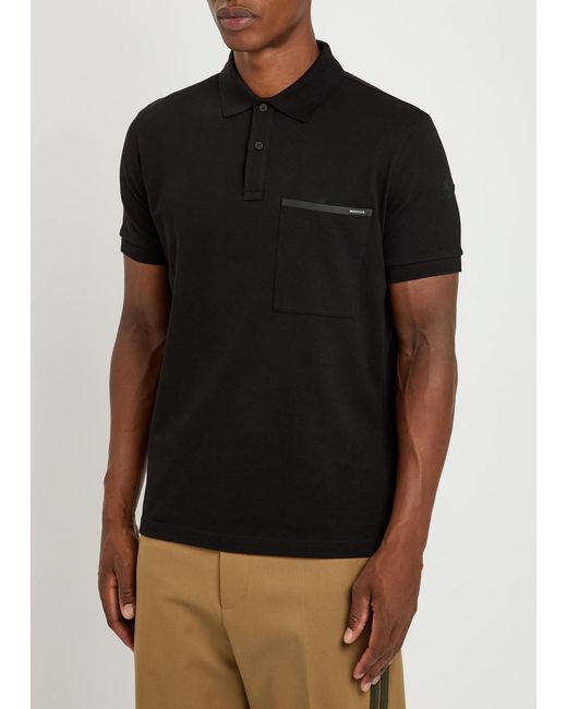 Moncler Black Logo-Appliquéd Piqué Cotton Polo Shirt for men