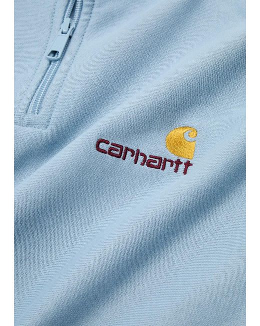 Carhartt Blue American Script Logo-Embroidered Cotton Half-Zip Sweatshirt for men
