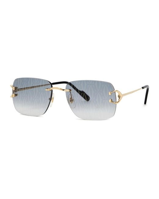 Cartier Blue Rimless Rectangle-Frame Sunglasses, Sunglasses, Lenses