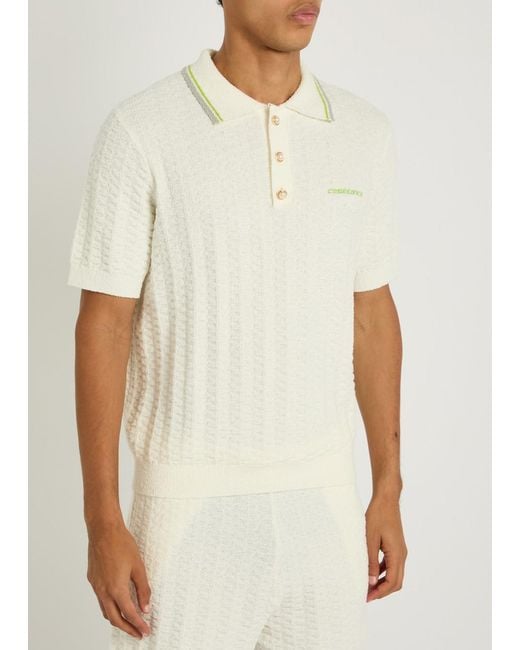 Casablanca White Tennis Bouclé Polo Shirt for men