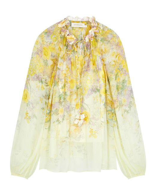 Zimmermann Yellow Harmony Floral-Print Georgette Blouse