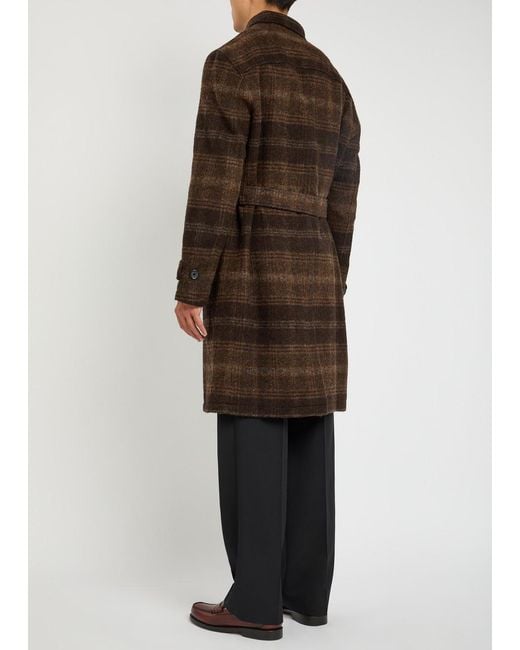 Oliver Spencer Brown Staunton Checked Belted Wool Coat for men